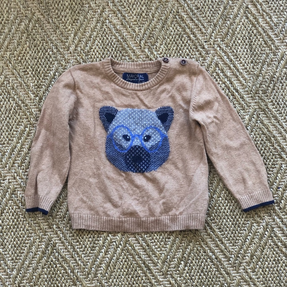 Mayoral Tan Mid-Weight  Blue Bear Sweater. 12 m